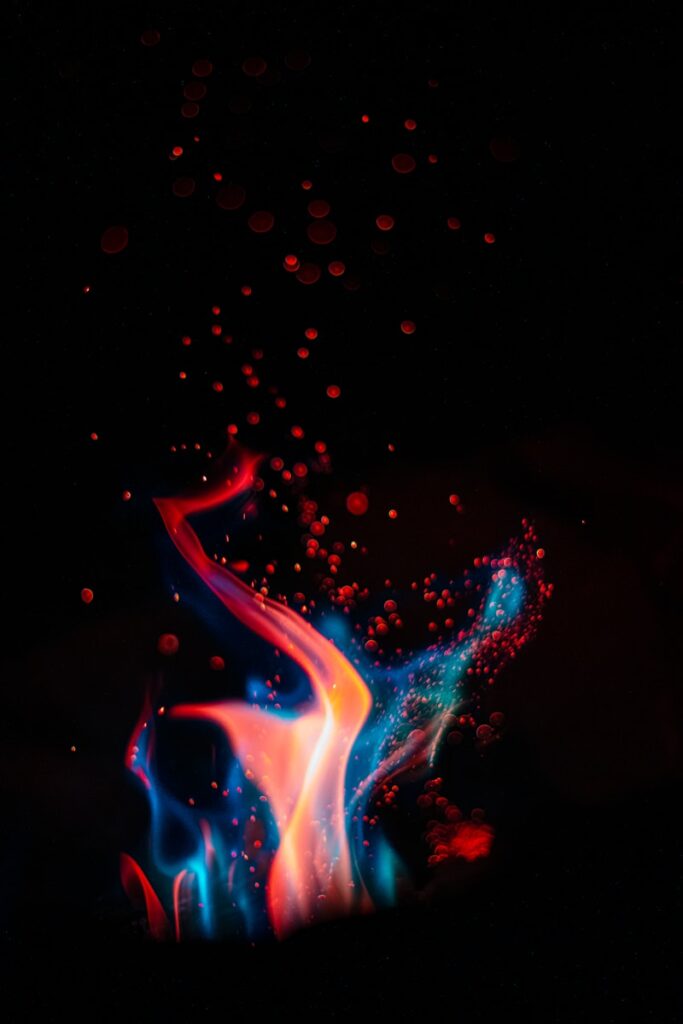 red and blue fire digital wallpaper